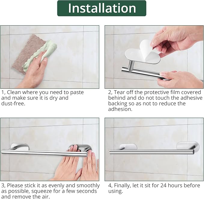 Self Adhesive Towel Bar, JiGiU Bathroom Hardware Set Include 16-Inch Bath Towel Bar,Toilet Paper Holder & 3 Packs Towel Hooks SUS304 Stainless Steel Wall Mount No Drill Sticky on Towel Holder Kit | With 16" Bath Towel Bar,Toilet Paper Holder & 3PCs Tow...