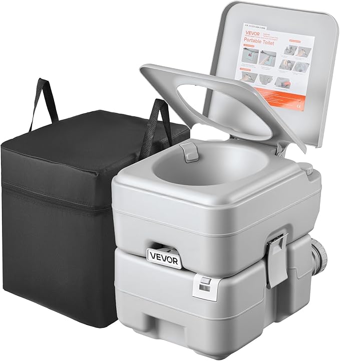 VEVOR Portable Toilet, 5.3 Gallon Detachable Waste Tank & 3.2 Gal Flush Tank, Outdoor Porta Potty for Adults with Level Indicator, Carry Bag, Suitable for RV Travel, Camping, Hiking, Boating