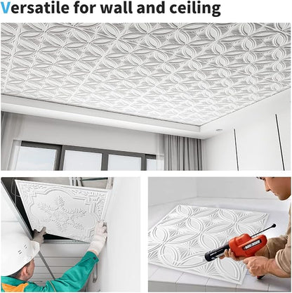 Art3d Decorative PVC Drop Ceiling Tile 2ft x 2ft in White,Glue up Ceiling Panel 24 x 24in.12pcs | Waterproof, Break-Proof, Wipeable Surface, Scratch Resistant, Compatible with Grid System, Ideal for Commercial Spaces