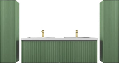 Blossom 60 Inch Double Sink Bathroom Vanity with Side Cabinets, All Wood Wall Mounted Floating Bathroom Vanity Cabinet with Acrylic Sinks, Soft-Close Drawers, Bathroom Vanities, Aventurine Green