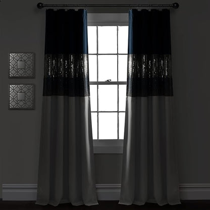 Lush Decor Night Sky 100% Blackout Window Curtain Panel Single 42"W x 84"L, Navy & White - Blackout Curtains For Bedroom - Sequin Curtains - Glam Decor