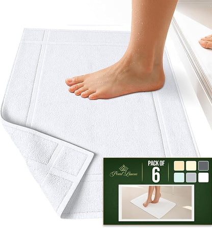 Pearl Linens Pack of 6 100% Cotton Bath Mat Towels, 20x30 inches, Soft & Absorbent Floor Towels for Bathroom, Not Bathroom Rugs, After Shower Mat, 687 GSM, Machine Washable, Airbnb Essentials, White