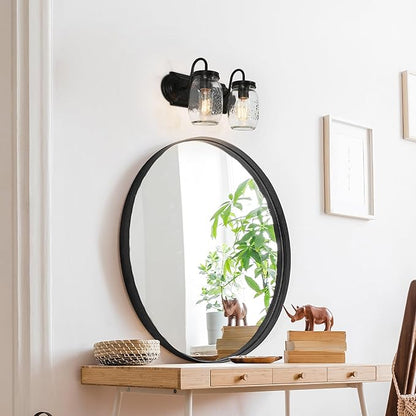 LALUZ Bathroom Vanity Light Fixtures, 2-Light Black Mason Jar Vanity Lights for Bathroom, 14'' Farmhouse Rustic Bathroom Lights Over Mirror