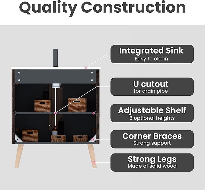 30" Modern Bathroom Vanity with Sink, Mid Century Bathroom Cabinet with 2 Soft Close Doors, Large Storage with Shelf for Small Space, Apartment & Hotel Style, Brushed Black Oak