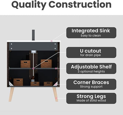 30" Modern Bathroom Vanity with Sink, Mid Century Bathroom Cabinet with 2 Soft Close Doors, Large Storage with Shelf for Small Space, Apartment & Hotel Style, Brushed Black Oak