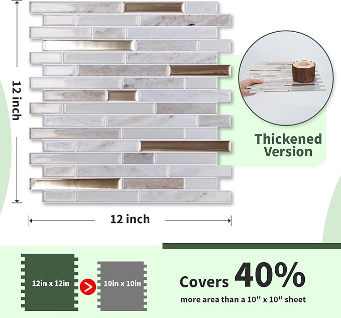 LONGKING 10-Sheet Extra Thick Peel and Stick Backsplash Tiles, Waterproof Kitchen Backsplash Peel and Stick Tile, Self-Adhesive Backsplash for Kitchen, Khaki | Peel and stick backsplash, self-adhesive wall tile, Khaki, extra thick, waterproof, kitchen ...