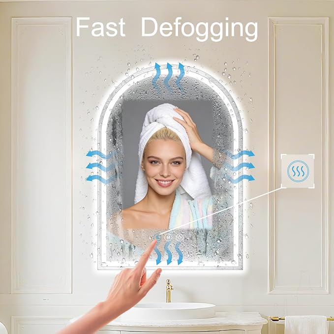 Arched LED Bathroom Mirrors with Lights 22"x30", Anti-Fog,LED Mirrors with Light, Anti-Fog, Dimmable, 3 Color, Shatterproof, Touch Sensor