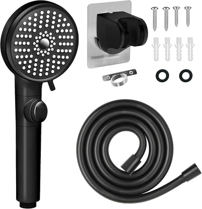 FOCSPROD RV Shower Head with Hose, High Pressure 5 Mode Shower Head Replacement, Handheld Showerhead for RV/Campers, Travel Trailer for Water Saving, Showerheads Holder and Hose, On Off Switch, Black