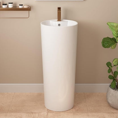 DeerValley Apex 15x15 Inch Circular Pedestal Sink, White Ceramic Bathroom Sink with Overflow, DV-1P527