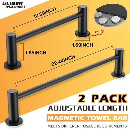 ULIBERMAGNET Magnetic Towel Holder, Magnetic Towel Bar Holder with Adjustable Length, Non-Slip Magnetic Curtain Flip Calendar Rod for Classroom Whiteboard, Refrigerator, Dishwasher, Laundry (2 Pack)
