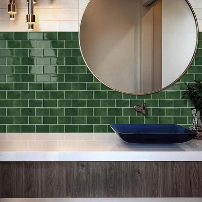 Green Peel and Stick Backsplash Subway Tile for Kitchen 10-Sheet | Thick,Self Adhesive,Wall,Sticky,Brick,for Bathroom,Laundry,Sink,12"×12"