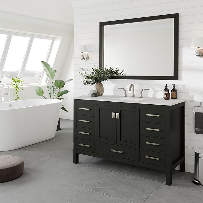 Eviva Aberdeen 54 in. Espresso Single Sink Bath Vanity with Carrara Quartz Top and Undermount Porcelain Sink