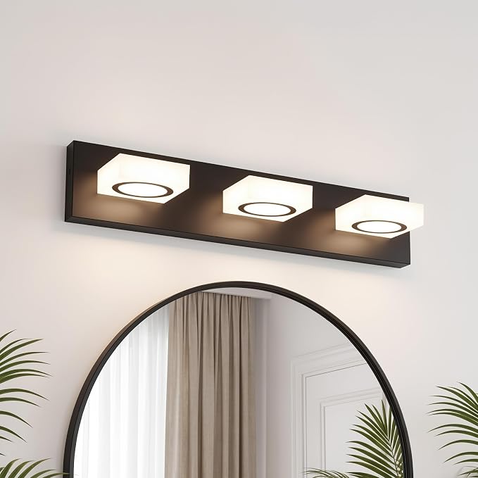 Bathroom Vanity Light, 3-Light 24 Inch Matte Black 5CCT 2700-6500K LED Bathroom Light Fixtures Over Mirror, Vanity Lighting Modern Bath Wall Sconce for Mirror Bedroom Living Room