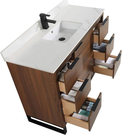 Opulence Collection 48 in. W x 20 in. D x 33 in. H Bathroom Vanity in Walnut Ebony with White Carrara Sintered Stone Sink - Black Hardware
