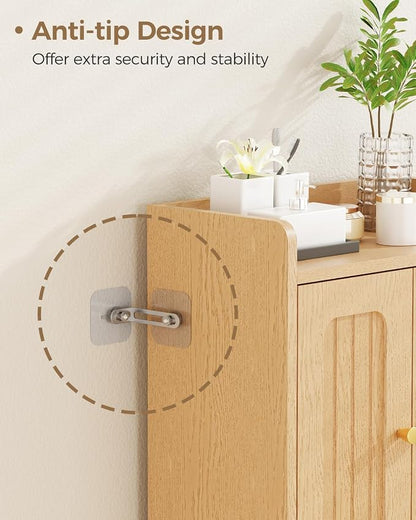 BEWISHOME Small Floor Cabinet,Toilet Paper Storage,Bathroom Storage Cabinet | with 4 Doors and Shelves, Bathroom Organizers and Storage for Small Spaces, Natural 7.9" D x 14.6" W x 31" H YYG11Y