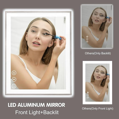 30x36 Inch Silver Frame LED Mirror for Bathroom | Silver Metal Frame, Front and Backlit, 3 Colors, Dimmable, Memory, Anti Fog, Tempered Glass, Lighted Mirror for Wall