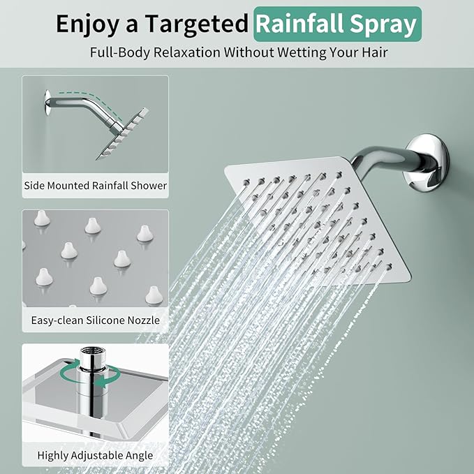 Shower Faucet Set Shower System - SR SUN RISE Polished Chrome Shower Trim Kit with Dual Shower Head, 12'' Ceiling Rainfall 6'' Wall Mount with Handheld Shower for Couples, Complete 6 Diverter Valve