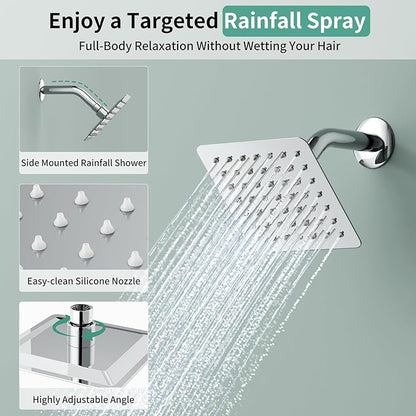 Shower Faucet Set Shower System - SR SUN RISE Polished Chrome Shower Trim Kit with Dual Shower Head, 12'' Ceiling Rainfall 6'' Wall Mount with Handheld Shower for Couples, Complete 6 Diverter Valve