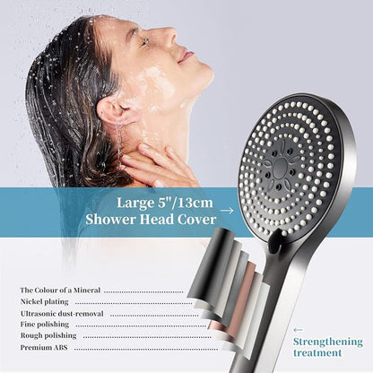 OFFO Handheld Shower Head Set, 6-Mode High Pressure Handheld Sprayer with 60" Ultra-Flex PVC Shower Hose, High Flow Large Powerful Boosting Handheld Showerhead for Low Water Pressure, Charcoal Grey