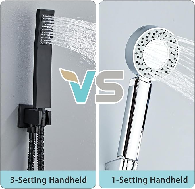 8 Inch Shower Faucet Set, Ceiling Mounted Rainfall Shower System with High Pressure Handheld Shower Head, Bathroom Mixer Shower Set Rough-in Valve and Trim Kit, Matte Black, with Tub Spout