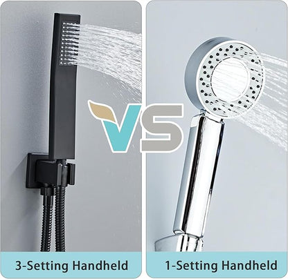 10 Inch Shower Faucet Set Ceiling Mount, High Pressure Rainfall Shower System, Square Rain Shower Spray Combo Luxury Shower Fixtures Matte Black