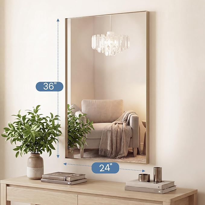 DUMOS 24"x36" Wall Mirror, Bathroom Mirrors for Over Sink, Gold | Tempered Glass & Anti Rust Metal Frame, Decor for Entryway, Living Room, Bathroom, Vanity