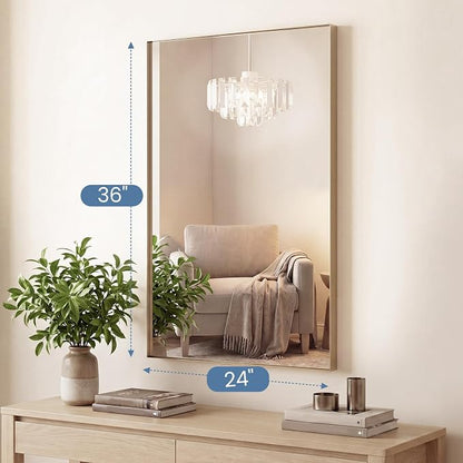 DUMOS 24"x36" Wall Mirror, Bathroom Mirrors for Over Sink, Gold | Tempered Glass & Anti Rust Metal Frame, Decor for Entryway, Living Room, Bathroom, Vanity