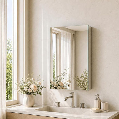 20 x 26 Aluminum Medicine Cabinet Mirror, Moisture & Rust Resistant Bathroom Wall Cabinet with Mirror, Recessed or Surface Mount with Adjustable Shelves, Tempered Glass & Soft Close Hinges