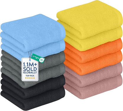 DAN RIVER 12 Pack Cotton Wash Cloths Set for Showering [12x12] Assortment 1 | Lighter Weight, Quick to Dry, Super Soft & Absorbent Face Towels, Hotel Quality, Perfect for Bathroom, Gym, Spa