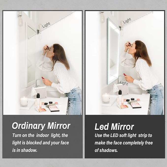 32"x 24" LED Bathroom Mirror Vanity Mirror, Anti-Fog, Dimmable, Color Temperature Adjustable 3000-6000K, Switch-held Memory Led Wall Mirror Suitable for Bathroom, Vanity (Vertical/Horizontal) | Anti-Fog+Dimmable+Color Temperature Adjustable+Switch-held...