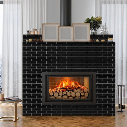 80-Piece Polished Black Thick PVC Peel and Stick Backsplash, 2" x 8" Waterproof Subway Tile Peel and Stick Wall Tiles for Kitchen and Bathroom