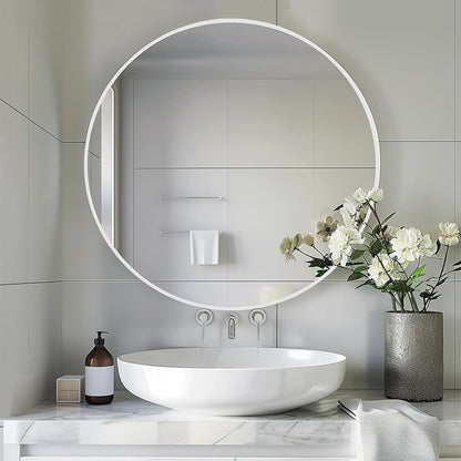 Large Round Mirror,Circle Mirror 30 inch, Matte White Metal Frame | High Definition, Rust-resistant, Easy Installation, Circular Mirrors for Living room Cloakroom, Hallway, Bathroom