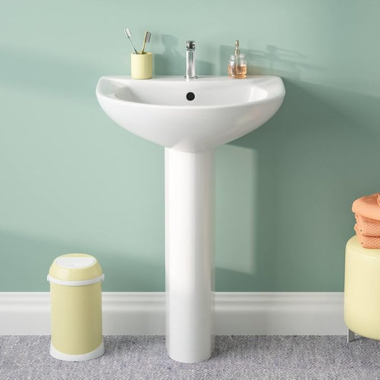 DeerValley 20x17 Inch Compact White Ceramic Pedestal Bathroom Sink with Overflow and Single Faucet Hole, Space-Saving Design, DV-1P523