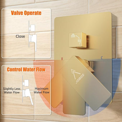 Shower System Modern Rain 8 inches Brass Faucet Set With Valve and Diverter Shower Mixer With Handheld High Pressure Square Rainfall Shower Valve (8'' Wall Mount, Brushed Gold)