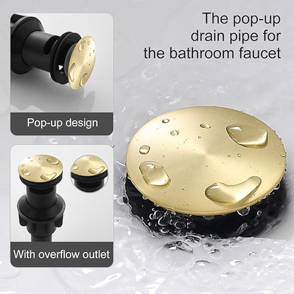 Brushed Gold Bathroom Faucet YXOCVIR Single Hole with Pop-Up Drain Single Handle Bathroom Faucet Suitable for Vanity Sinks, RV, Farmhouses, Suitable for 1 or 3-Hole Installation(Brushed Gold)