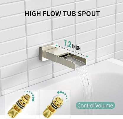 SR SUN RISE 10 Inch All Metal Square Shower System with Tub Spout, Tub Shower Faucet Set, High Pressure Rain Shower Head and Handheld Sprayer Shower Fixtues, Valve Included, Brushed Nickel