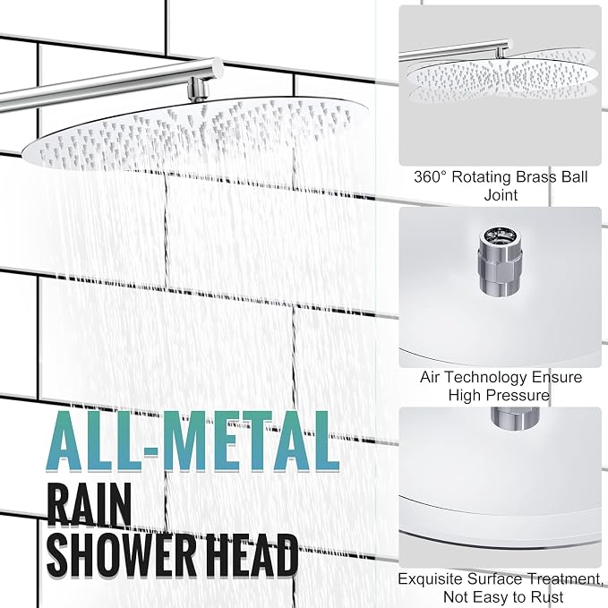 SR SUN RISE Shower Faucet - 16 Inch Multifunctional High Pressure Shower Head System with Handheld Shower Head Fixtures - Valve Included - Polished Chrome