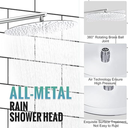 SR SUN RISE Shower Faucet - 16 Inch Multifunctional High Pressure Shower Head System with Handheld Shower Head Fixtures - Valve Included - Polished Chrome