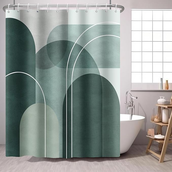Green Shower Curtain Abstract Boho Mid Century Arch,Morden Minimalist Geometry Fabric Shower Curtains Bathroom Accessories