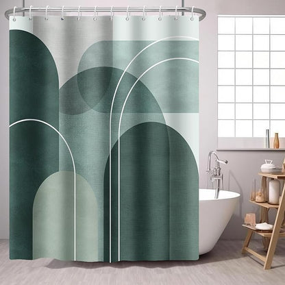 Green Shower Curtain Abstract Boho Mid Century Arch,Morden Minimalist Geometry Fabric Shower Curtains Bathroom Accessories