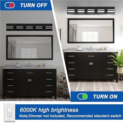 IZORRO LED Modern Bathroom Lights Fixtures(5-Light,Dimmable),Matte Black Acrylic Wall Lighting,Vanity Lights for Bathroom Over Mirror - 6000k 30In （No Assembly Required）