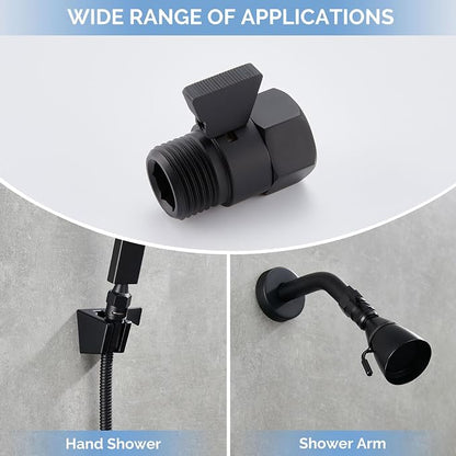 Angle Simple Shower Valve, Water Flow Control Shut Off Valve, Matte Black | Robust Brass Water Restrictor G 1/2, Pressure Reducer for Handheld Shower Head or Bidet Sprayer