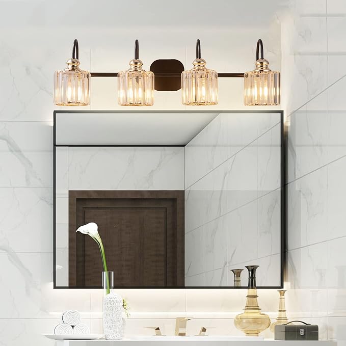 4-Light Bathroom Light Fixtures, Crystal Vanity Lights for Bathroom Modern Wall Light Fixture Above Mirror