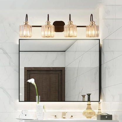 4-Light Bathroom Light Fixtures, Crystal Vanity Lights for Bathroom Modern Wall Light Fixture Above Mirror