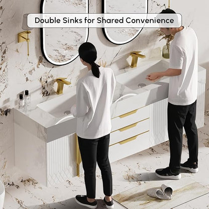 homary 60" Floating Bathroom Vanity Set with Double Sink, Modern Bathroom Sink Cabinet Storage Cabinet with Sintered Stone Countertop and Ample Storage, White