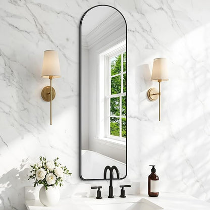 BONEWEI Arched Wall Mirror,16x48 inch Black Arched Mirror Bathroom,Vanity Mirror for Over Sink Metal Frame,Tempered Glass Arch Mirrors for Bedroom,Entryway,Living Room,Home Decor Shatter-Proof