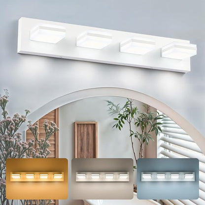 VONLUCE LED Modern Bathroom Vanity Light Fixture, Matte White | 26'', 4-Light, 3CCT, 360° Rotate, High CRI, Flicker-free, Dimmable, Memory Function, Waterproof IP44, Easy Installation