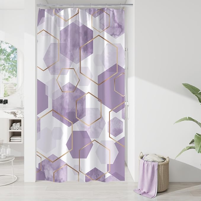 Litabel Small Stall Shower Curtain Set, Geometric Bathroom Decor 36x72 | Narrow Half Modern Minimalist Shower Curtais, Lavender Geometric Art Print Abstract Waterproof Bath Curtain