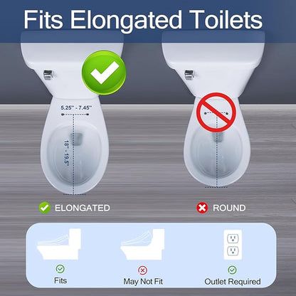 Bidet Toilet Seat Elongated, Heated Toilet Seat, Rear and Feminine Washing, Electric, Slow Close Lid, Night Light, Ambient Water Temperature, White