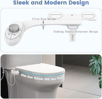 Ultra-Slim Bidet Attachment for Toilet - Effortless Non-Electric Self-Cleaning Dual Retractable Nozzles Bidets Toilet Seat, Adjustable Water Pressure Fresh Water Sprayer Baday